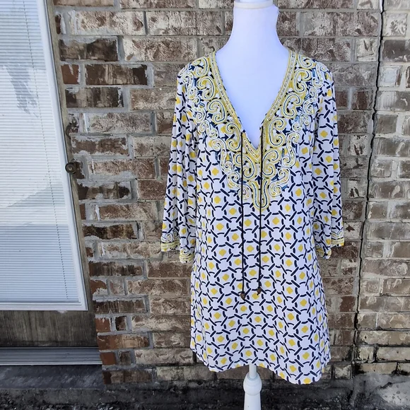 Barbara Gerwit Embellished Geometric Print Cover-Up Tunic Top Women Size Large - Picture 4 of 16